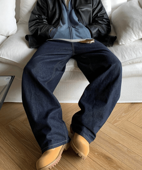 baggy silhouette raw indigo denim pants　NL2410