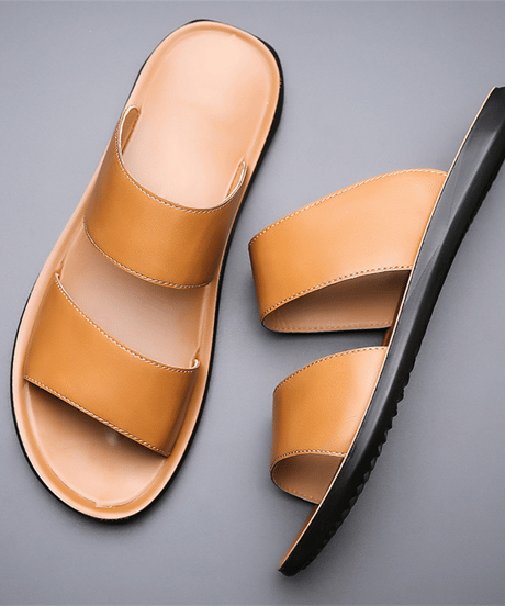 men's double strap leather slide sandals /3color　NL2385
