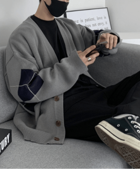 retro argyle oversize cardigan/2color　NL2133