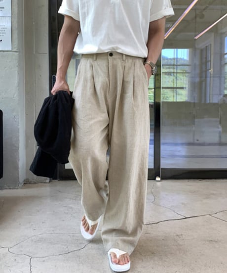 wide-leg pleated linen blend trousers /5color　NL2118
