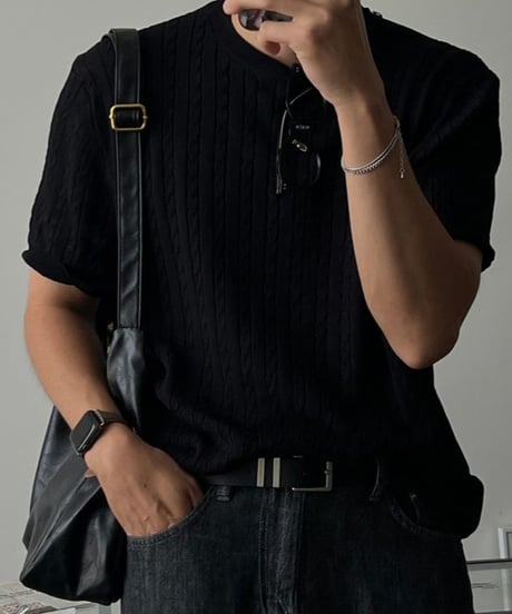short sleeve cable knit sweater/３color　NL2395