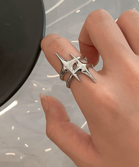 cyber punk spike star ring silver　NL2219