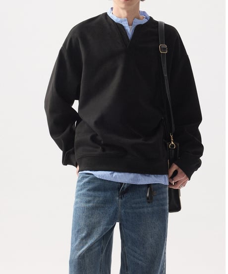 layered v-neck stripe sweatshirt /2color　NL2355