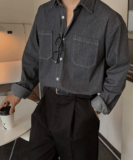 washed denim stitch shirt　NL2142