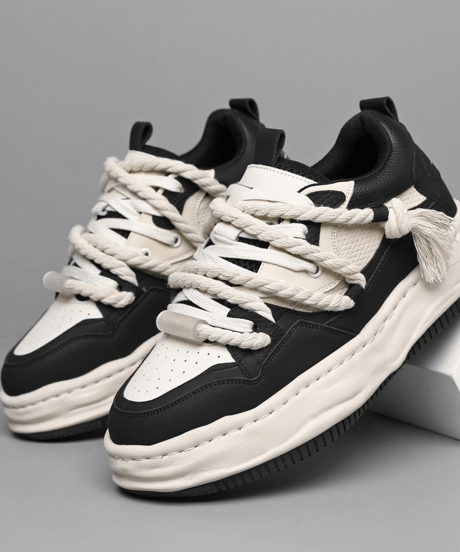 black and white chunky sneakers with rope laces /4color　NL2364