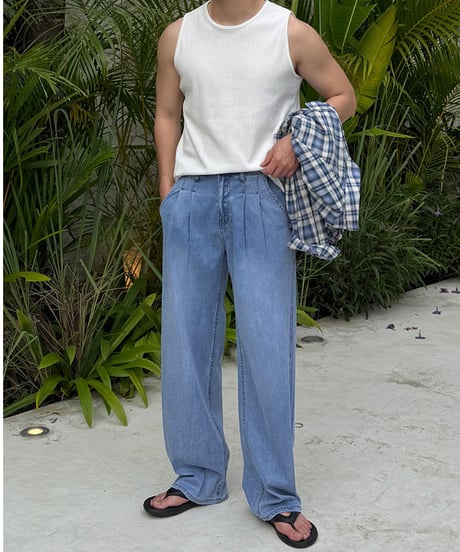 effortless vintage wash wide denim /2color　NL2406