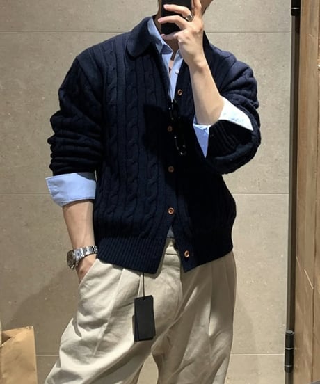 cable knit collared cardigan /2color　NL2106