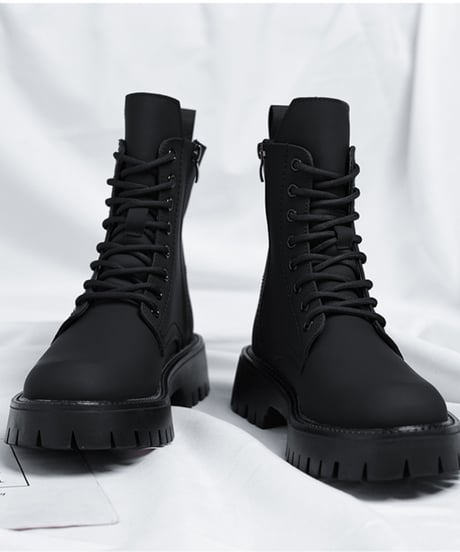 men's platform lace-up boots black　NL2359