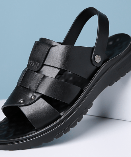 men's black leather cage sandals　NL2390