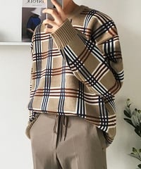 classic plaid crewneck loose sweater　NL2103
