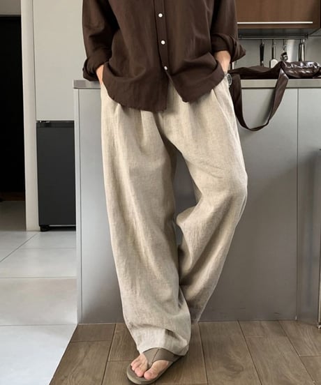 wide tuck linen slacks /6color　NL2326