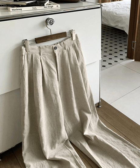wide-leg pleated linen blend trousers /5color　NL2118
