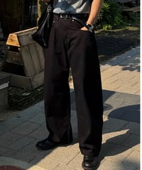 wide silhouette black denim pants　NL2409