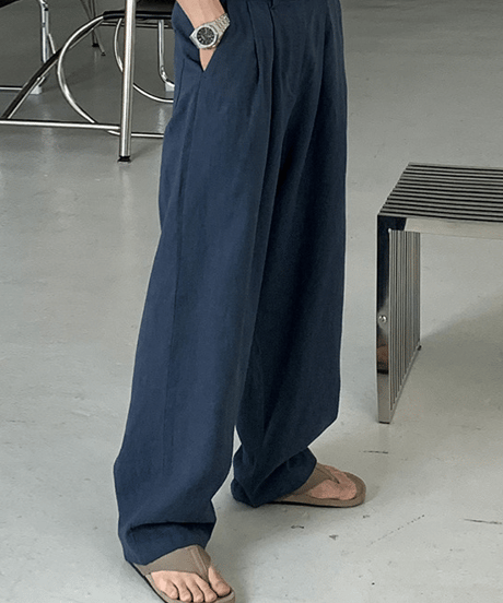 wide-leg pleated linen blend trousers /5color　NL2118