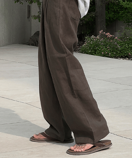 wide-leg pleated linen blend trousers /5color　NL2118