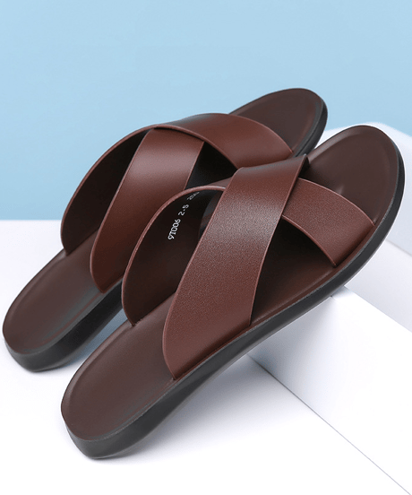mens cross strap leather sandals/2color　NL2386