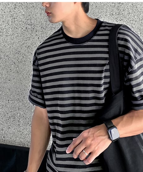 charcoal gray striped tee　NL2143
