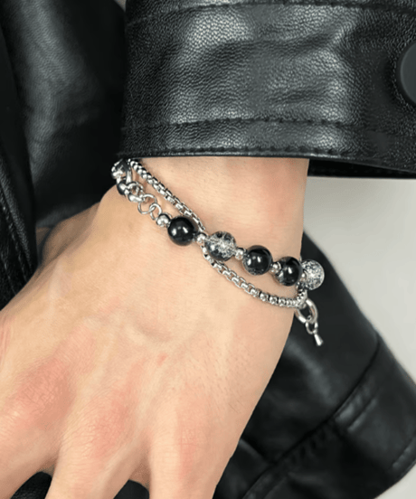layered bead and silver box chain bracelet　NL2223