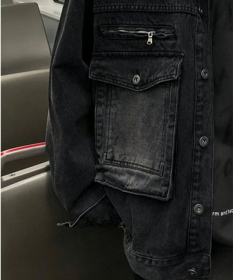 washed black heavy denim jacket　NL2097
