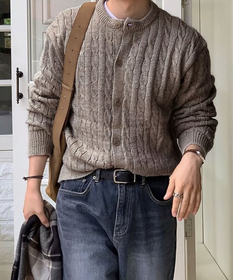 cable knit crew neck cardigan　NL2131