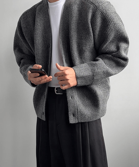 relaxed rib knit oversized cardigan /2color　NL2126