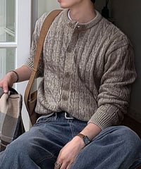 cable knit crew neck cardigan　NL2131