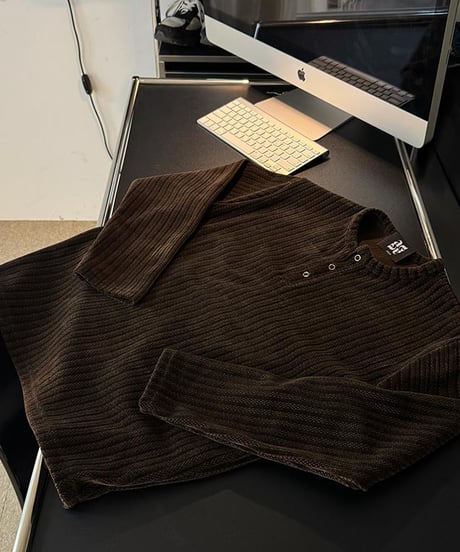 corduroy ribbed henley neck shirt /4color　NL2087