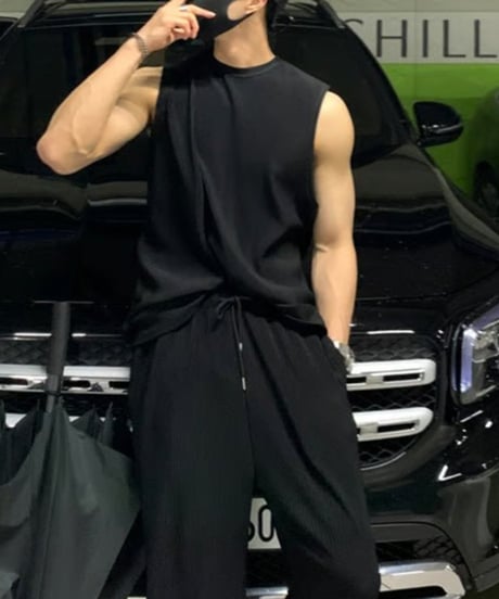 urban pleated sleeveless setup /2color　NL2304