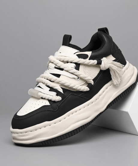 black and white chunky sneakers with rope laces /4color　NL2364