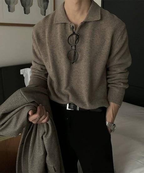 loose knit polo collar sweater /3color　NL2078