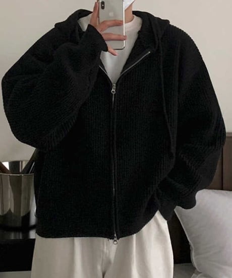oversized zip-up knit hoodie /2color　NL2102