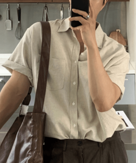 half sleeve linen shirt /2color　NL2322