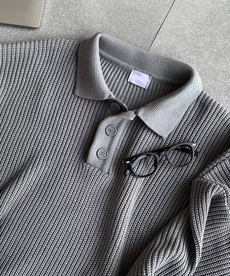 oversized polo collar rib knit /4color　NL2098