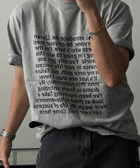mirrored text casual loose tee /3color　NL2394