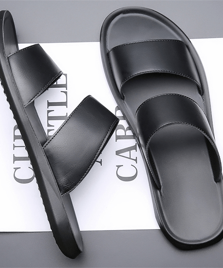 men's double strap leather slide sandals /3color　NL2385