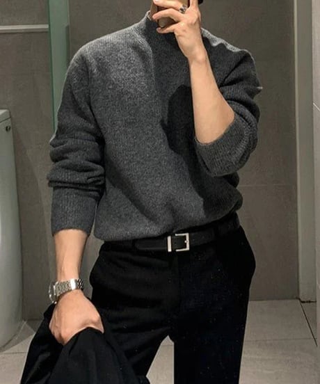 mock neck rib knit sweater slim fit /3color　NL2095