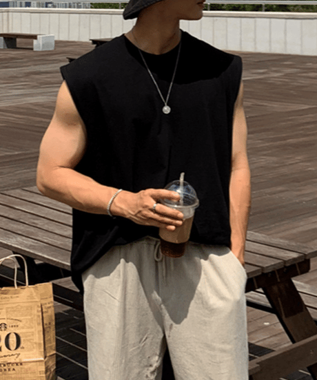 side slit cotton muscle tank top/２color　NL2331