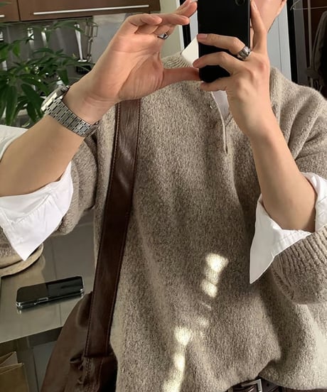 henley neck pullover knit　NL2108