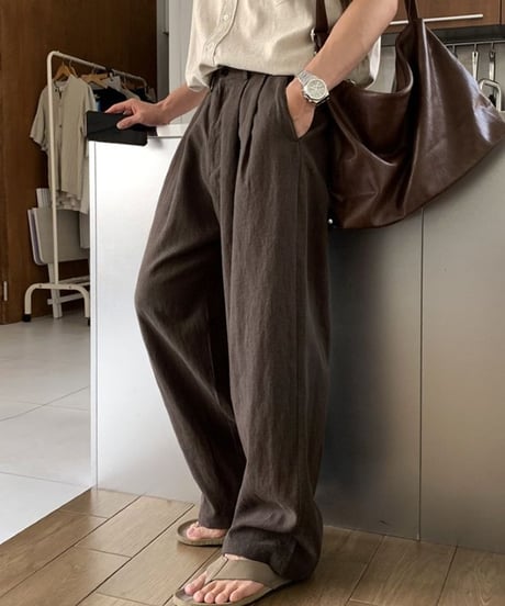 wide tuck linen slacks /6color　NL2326