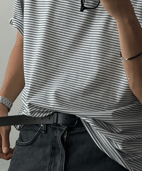 urban striped oversized t-shirt /2color　NL2398