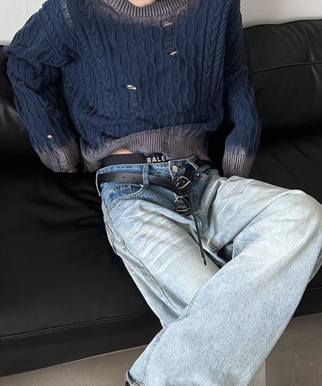 distressed cable knit /2color　NL2009