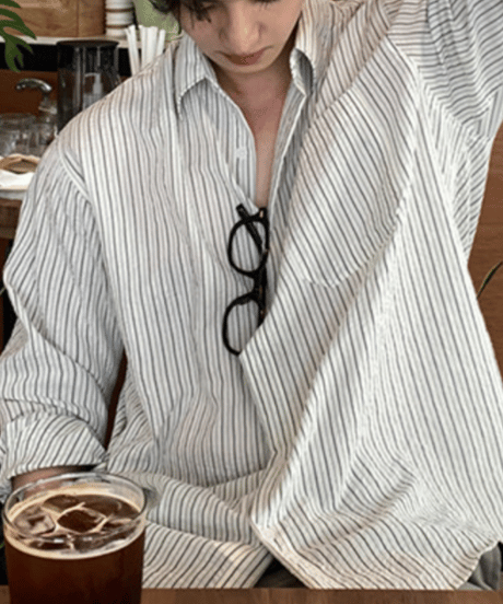 striped relaxed-fit shirt /2color　NL2399