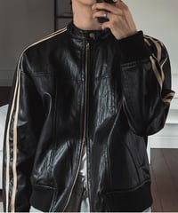 retro stripe faux leather cafe racer jacket /2color　NL2170