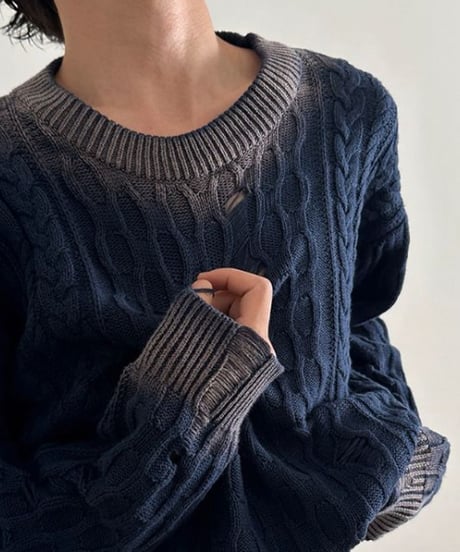 distressed cable knit /2color　NL2009