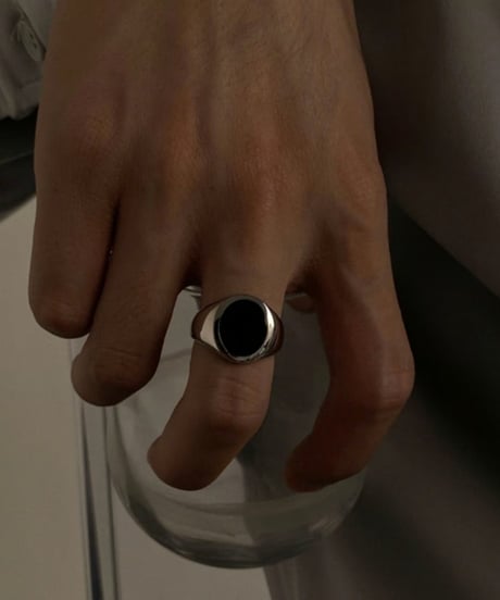 black onyx oval signet ring s925　NL2196