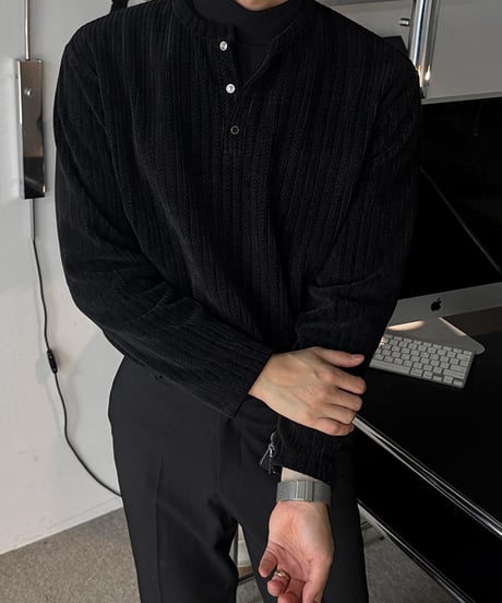 corduroy ribbed henley neck shirt /4color　NL2087