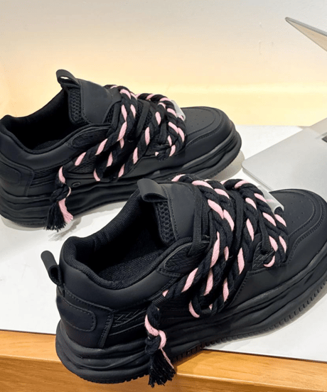 black and white chunky sneakers with rope laces /4color　NL2364