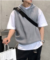 oversized hooded knit vest /2color　NL2130