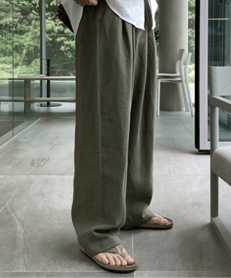 wide-leg pleated linen blend trousers /5color　NL2118