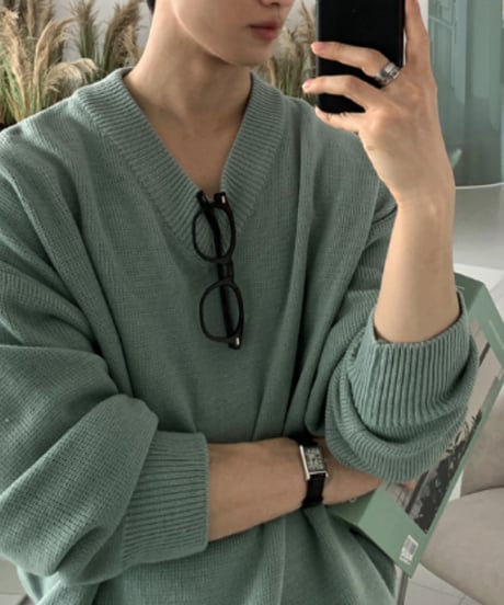 v-neck relaxed fit chunky knit /5color　NL2159